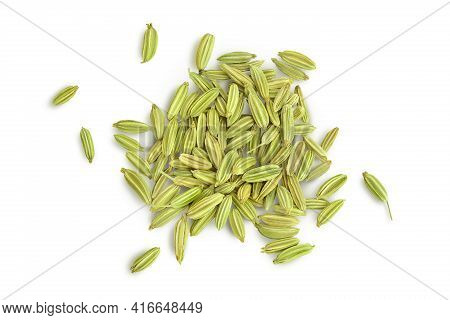 Dried Fennel Seeds Isolated On White Background With Clipping Path. Top View. Flat Lay