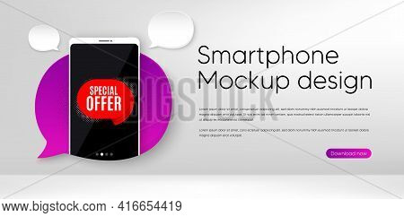 Special Offer Banner. Mobile Phone Vector Mockup. Discount Sticker Shape. Sale Coupon Bubble Icon. S