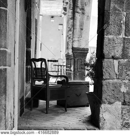 Alley In The Picturesque Provencal Village Grimaud, France Black And White