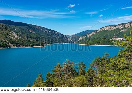 Scenic View Of Lac De Castillon Near Verdon River And Gorge, Saint-julien-du-verdon, Provence, Franc