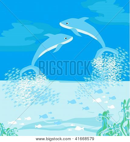 zwei Delphine springen aus dem Wasser