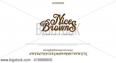 Elegant Font Letter Alphabet Set. Classic Brown Lettering Typographic Font. Upper And Lowercase With