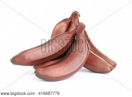 Delicious Red Baby Bananas On White Background