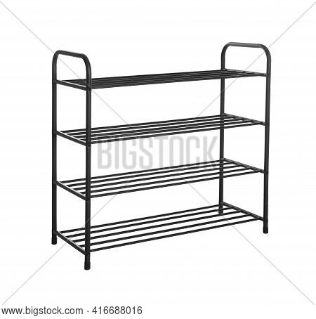 Stylish Shelving Unit Isolated On White. Shoe Storage