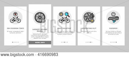 Bike Repair Service Onboarding Mobile App Page Screen Vector. Complex Bike Repair And Setting, Resea