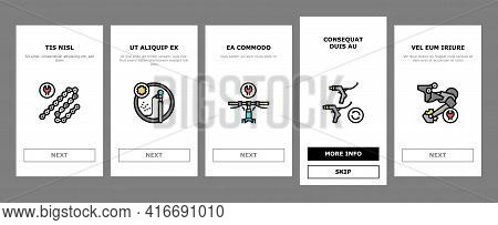Bike Repair Service Onboarding Mobile App Page Screen Vector. Complex Bike Repair And Setting, Resea