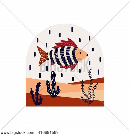Vector Illustration. Abstract Composition In The Arch. Ornamental Fish Against The Background Of An 