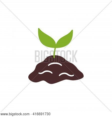 Seedling Growing In Soil. Small Prout In Doodle Style. Hand Drawn Isolated Vector Illustration On Wh