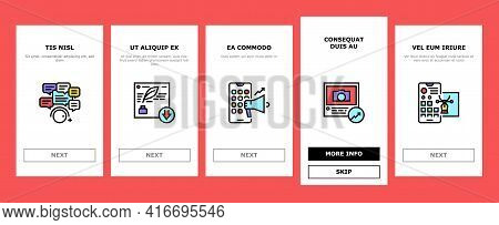 Smm Media Marketing Onboarding Mobile App Page Screen Vector. Robotic Winding Up Likes And Viewing, 