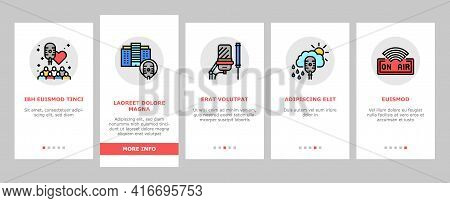 Radio Studio Podcast Onboarding Mobile App Page Screen Vector. Auto Radio And News, Advertising And 