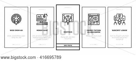 Radio Studio Podcast Onboarding Mobile App Page Screen Vector. Auto Radio And News, Advertising And 