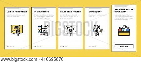 Radio Studio Podcast Onboarding Mobile App Page Screen Vector. Auto Radio And News, Advertising And 