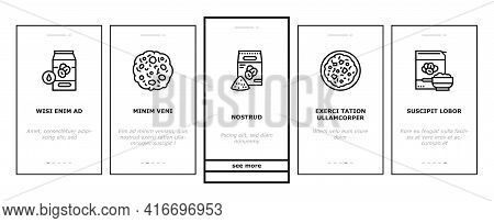 Oatmeal Nutrition Onboarding Mobile App Page Screen Vector. Oat And Flour Bag, Cookies And Milk, Bar