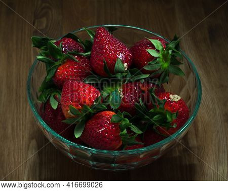 Strawberry Berries In A Glass Bowl Plate Dark