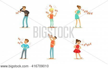 Happy People Laughing Set, Man, Woman And Kids Bursting With Laughter, Positive Emotions Concept Car