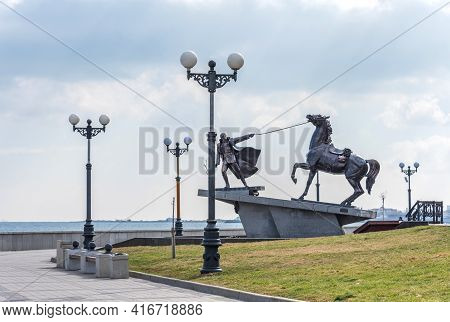 Novorossiysk, Russia - March 3, 2021: Panoramic View Of The Pedestrian Embankment In Novorossiysk In