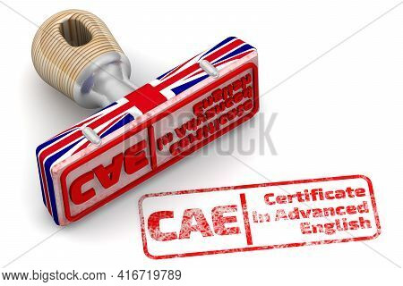 Cae. Certificate In Advanced English. The Stamp And An Imprint. Rubber Stamp In Colors Of The Uk Fla