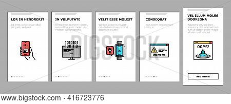 Not Found Web Page Onboarding Mobile App Page Screen Vector. 404 Error And Not Found Internet Site, 