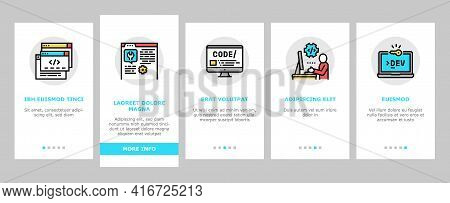 Dev Code Occupation Onboarding Mobile App Page Screen Vector. Dev Application And Software, Hacking 