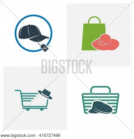Set Of Shop Hat Logo Design Vector Illustration, Creative Hat Logo Design Concept Template, Symbols 