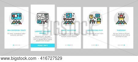 Pr Public Relations Onboarding Mobile App Page Screen Vector. Pr Strategy And Events, Interview And 