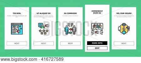 Pr Public Relations Onboarding Mobile App Page Screen Vector. Pr Strategy And Events, Interview And 