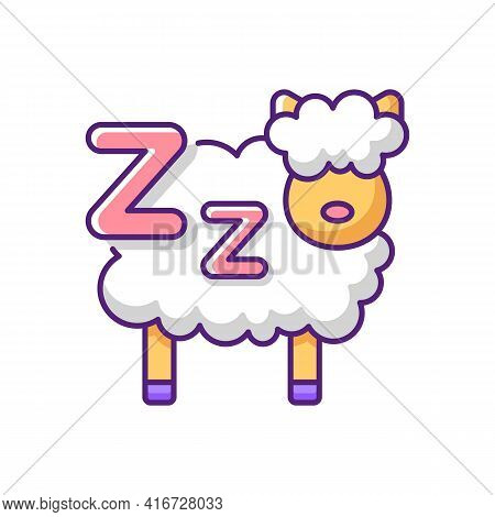 Counting Sheeps Rgb Color Icon. Mental Exercise To Improve Sleep. Treatment For Sleeplessness. Bedti