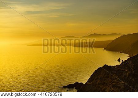 Spanish Coast Landscape In Andalucia. Cliffs Of Maro Cerro Gordo Natural Park, Near Maro And Nerja, 