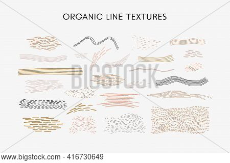 Set Of Vector Hand Drawn Abstract Organic Textures, Wavy And Dotted Lines.