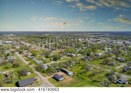 Aerial Panorama View Of Residential Quarters At Beautiful Town Urban Landscape The Stroud Oklahoma U