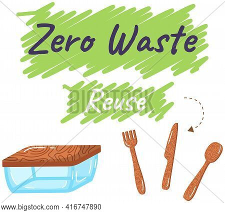 Reusable Lunch Box And Cutlery, Food Container With Text. Pack Your Products In Innoxious Packaging