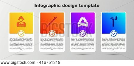Set Firefighter, Metal Pike Pole, Campfire And Axe. Business Infographic Template. Vector