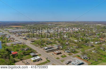 Aerial View Panorama Of A Stroud Small Town City Of Residential District At Suburban Development Wit