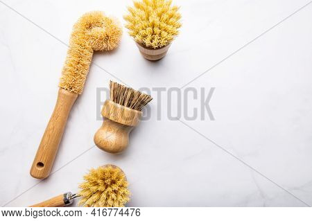 Eco Friendly Plant Based Cleaning Brush Set, Bamboo Kitchen Scrub Brush Set Of 4. Zero Waste Food Cl