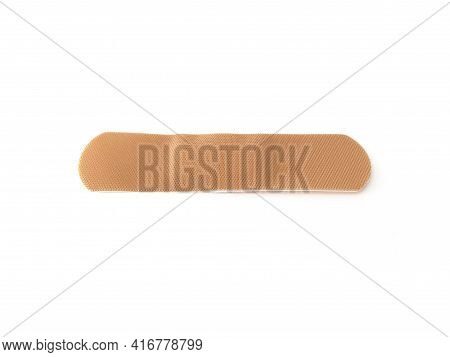 Aerial View Of Plastic Band-aid In Horizontal Position Isolated On White Background. Protective Stri