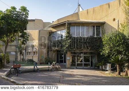 Tze'elim, Israel - March 13th, 2021: A Typical Dining Hall Building In An Israeli Kibbutz.