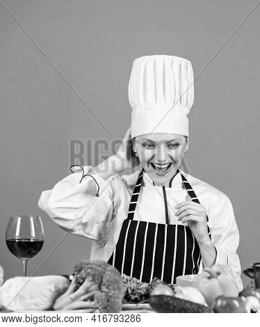 Fresh Vegetarian Salad. Chef Cook In Commercial Kitchen. Professional Chef With Many Healthy Product