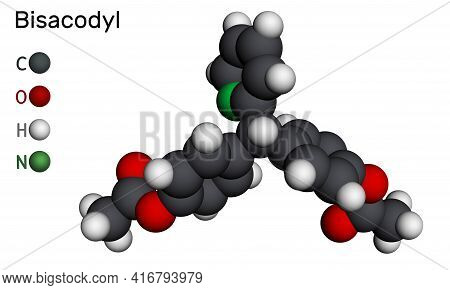 Bisacodyl, Bisacodil  Molecule. It Is Stimulant Laxative Drug For The Treatment Of Constipation, Neu