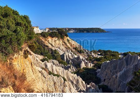 Rocky Cliff At Gerakas Beach On Zakynthos Island In Greece
