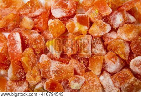 Diced Tomatoes, Quick-frozen Orange And Yellow With White Frost, Useful Products, Vitamins