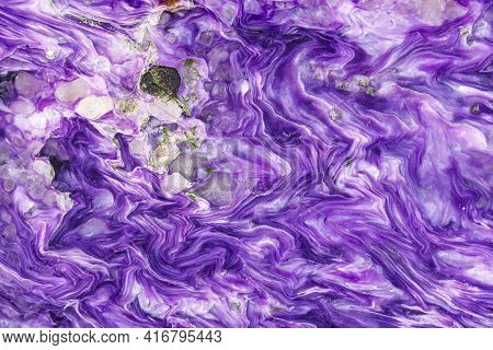 Macro Stone Charoite Mineral On White Background