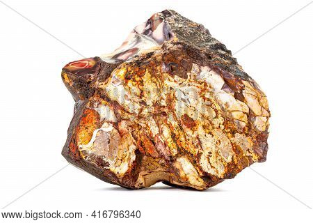 Macro Stone Mineral Mookaite Jasper On A White Background