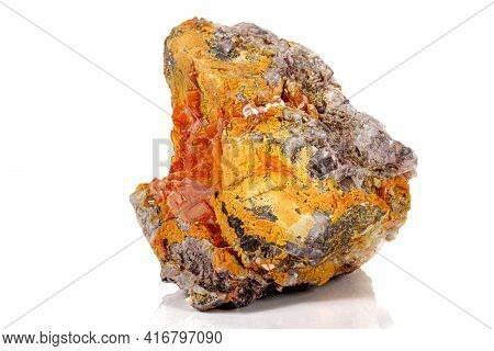 Macro Stone Mineral Wulfenite On A White Background
