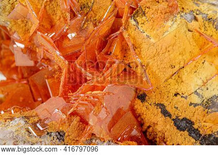 Macro Stone Mineral Wulfenite On A White Background