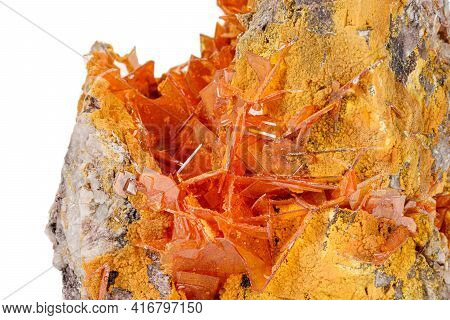 Macro Stone Mineral Wulfenite On A White Background