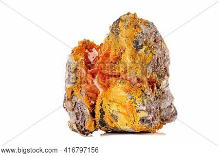 Macro Stone Mineral Wulfenite On A White Background