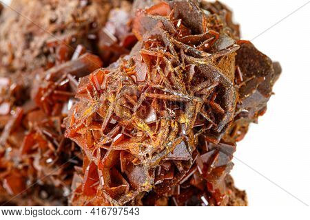 Macro Stone Mineral Wulfenite On A White Background