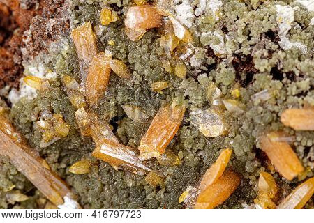 Macro Stone Mimetite Mineral On White Background