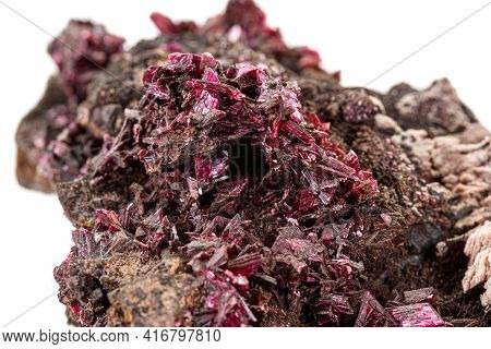 Macro Stone Erythrite Mineral On White Background
