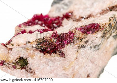 Macro Stone Erythrite Mineral On White Background